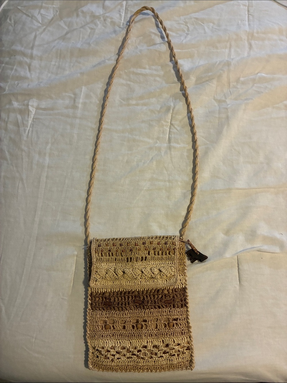 Neutral Beige & Brown Crochet Crossbody Bag